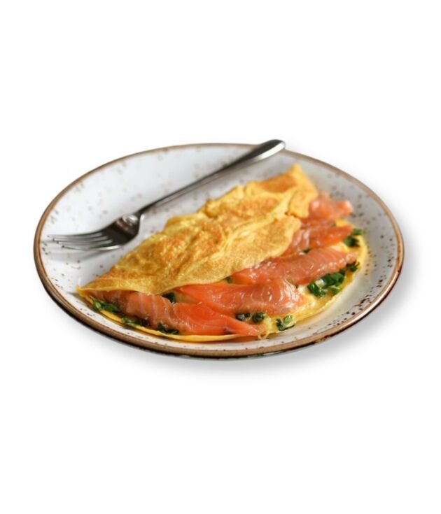 Salmon Omelette with smoked salmon and herbs served at NY Diner Boston in Brighton MA