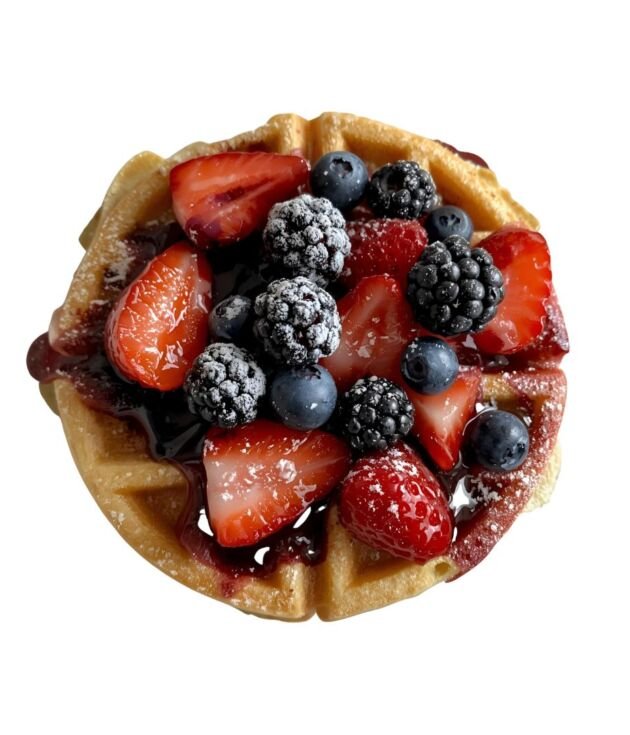 Berry Waffle Sandwich with fresh strawberries and blueberries at NY Diner Boston in Brighton MA