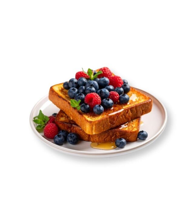 Berry French Toast topped with fresh blueberries and strawberries at NY Diner Boston in Brighton MA