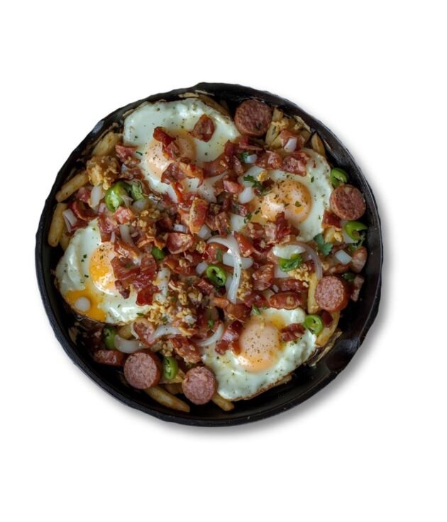 Country Breakfast Skillet with eggs, sausage, and potatoes at NY Diner Boston in Brighton MA