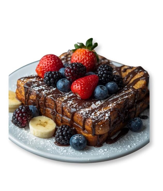 Nutella French Toast topped with chocolate spread and fruits at NY Diner Boston in Brighton MA